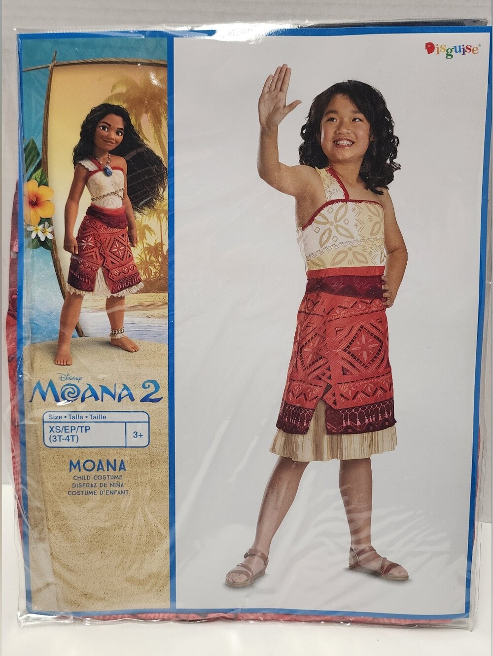 XS (3T-4T) Girl Disney Moana 2 Costume Disguise Kid Toddler Red Island Dress New